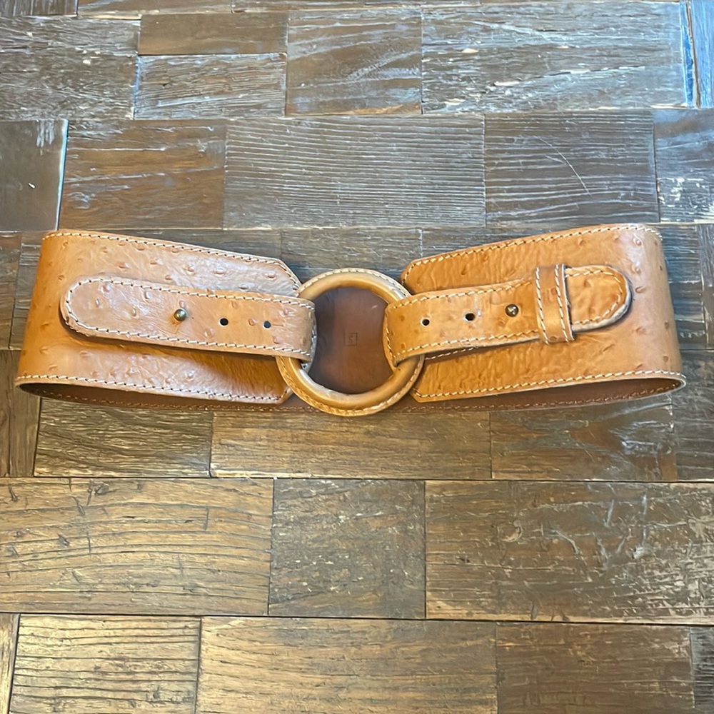 Vintage Italian Ostrich Embossed Wide Leather Belt🖤